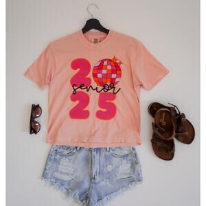 Senior 2025 Pink Disco Ball Retro T-Shirt